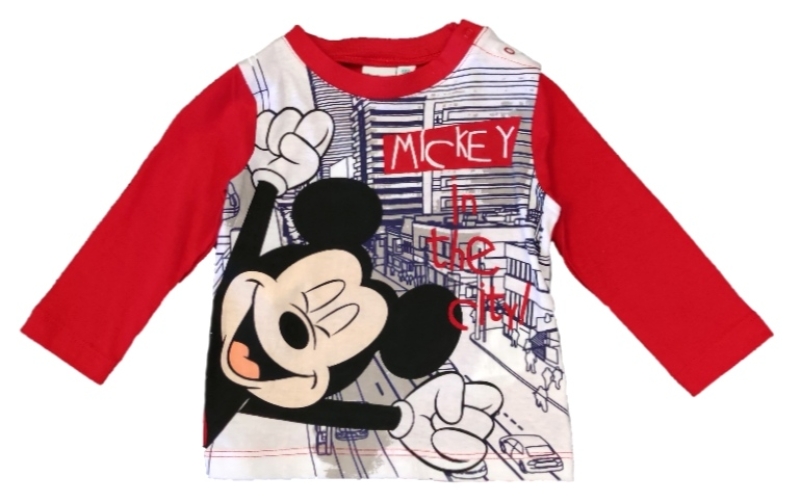 Baby Langarmshirt für Jungen in rot-weiß mit Micky Maus